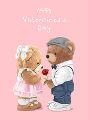 valentine's day card with cute bear doll lovers couple vector illustration - obrazy, fototapety, plakaty