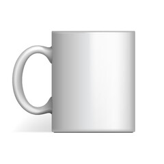 Mockup Blank White Cup. Porcelain, Ceramics Isolated On White Background. Mock Up Template For Branding. Photorealistic Illustration. Ready For Your Design. Vector.