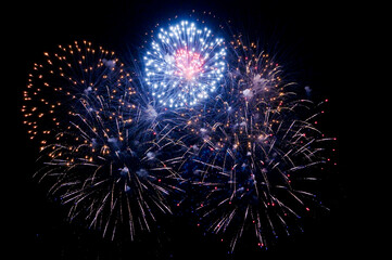 Brightly coloured aerial fireworks