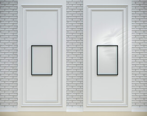 3d rendering mockup white wall decors and frames