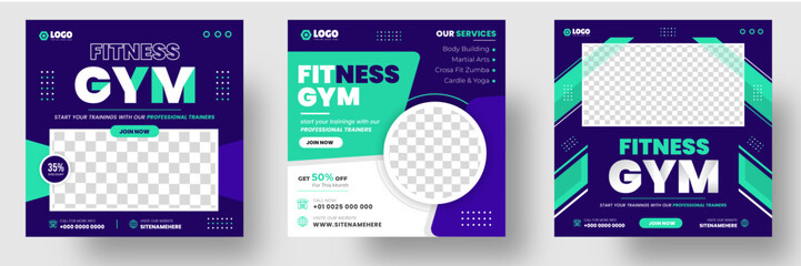 Fitness gym social media post banner template with blue and white color, gym, Workout, fitness and Sports social media post banner, fitness gym social media post banner design.