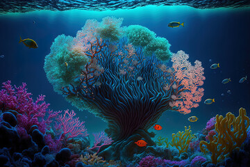 coral reef in the background of a deep sea or ocean. Generative AI