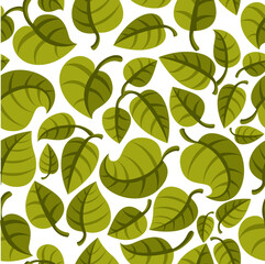 Stylish cartoon leaves seamless vector pattern, endless wallpaper or textile swatch with tree floral, green spring life theme.