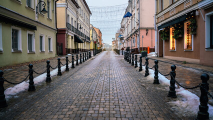 Cobblestone urban road in historical place of Europe town.