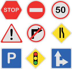 Set of various bright road signs, vector illustration