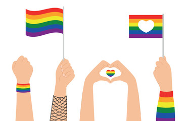 Pride day hanhs, varied bright set, vector illustration