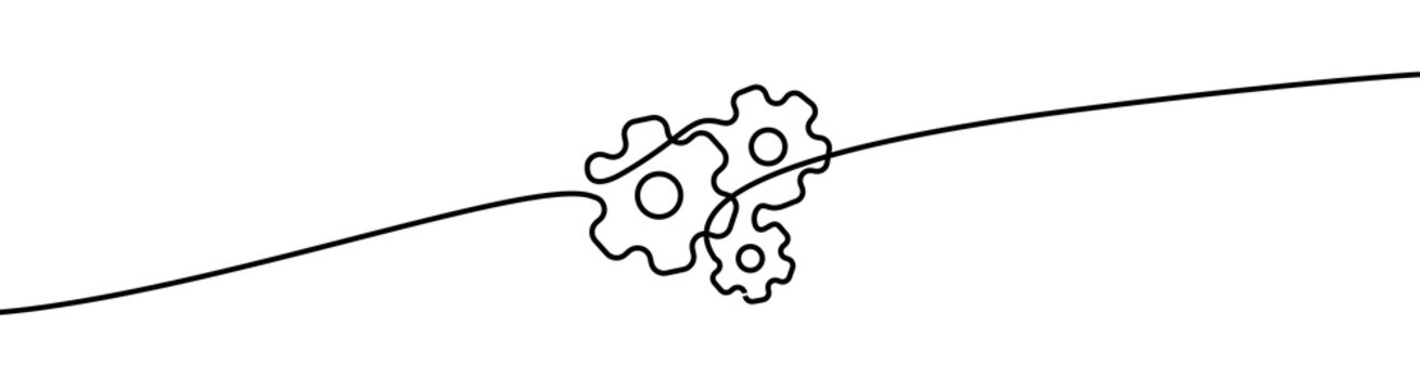 Mechanic Gears shape drawing by continuos line, thin line design