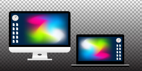 Set of computer with colorful gradient screen