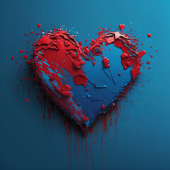Heart made of paint on blue background. Heart. Love poster. Valentine's day wallpaper
