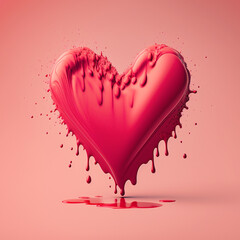 Heart made of paint on pink background. Heart. Love poster. Valentine's day wallpaper