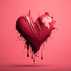 Heart made of paint on pink background. Heart. Love poster. Valentine's day wallpaper