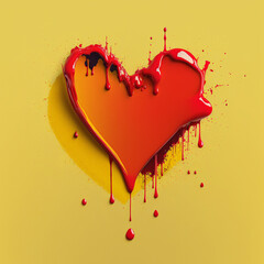 Fototapeta na wymiar Heart made of paint on yellow background. Heart. Love poster. Valentine's day wallpaper