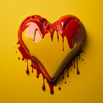 Heart made of paint on yellow background. Heart. Love poster. Valentine's day wallpaper