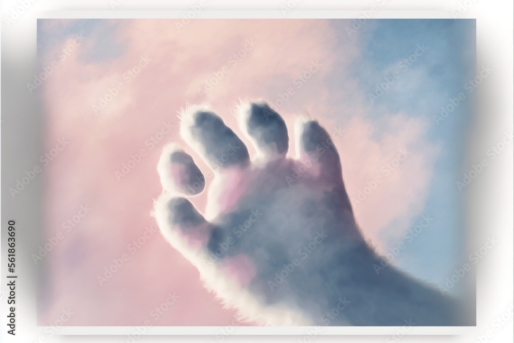 Poster a polar bear paw is shown against a pink sky background with clouds and a blue sky in the background