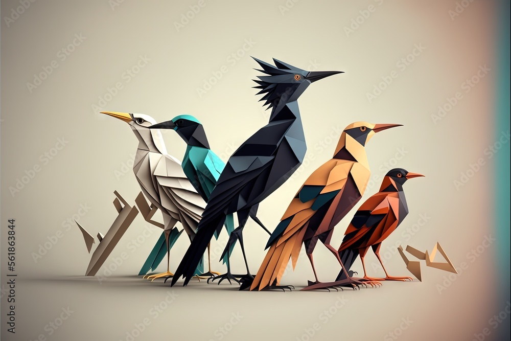 Aufkleber a group of birds standing next to each other on a white surface with a gray background and a blue bo