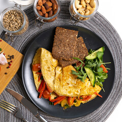 Egg omlette breakfast top down healthy vegetables bread fresh aesthetic restaurant brunch