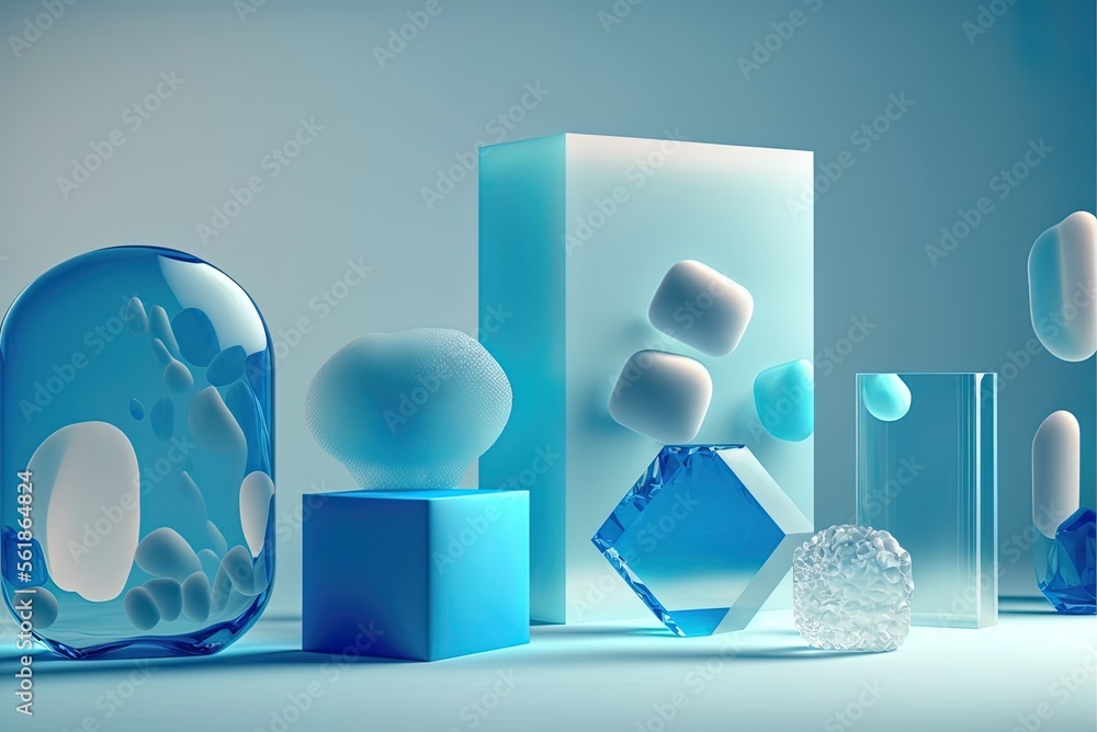 Aufkleber blue background with white glass forms. unique, tech-based layout that allows for copy. generative a