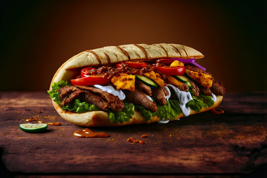 tasty kebab sandwich with dripping sauce