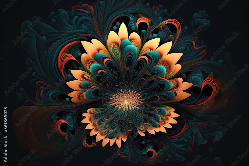 Poster a colorful flower with a black background and a black background with a white flower in the center o