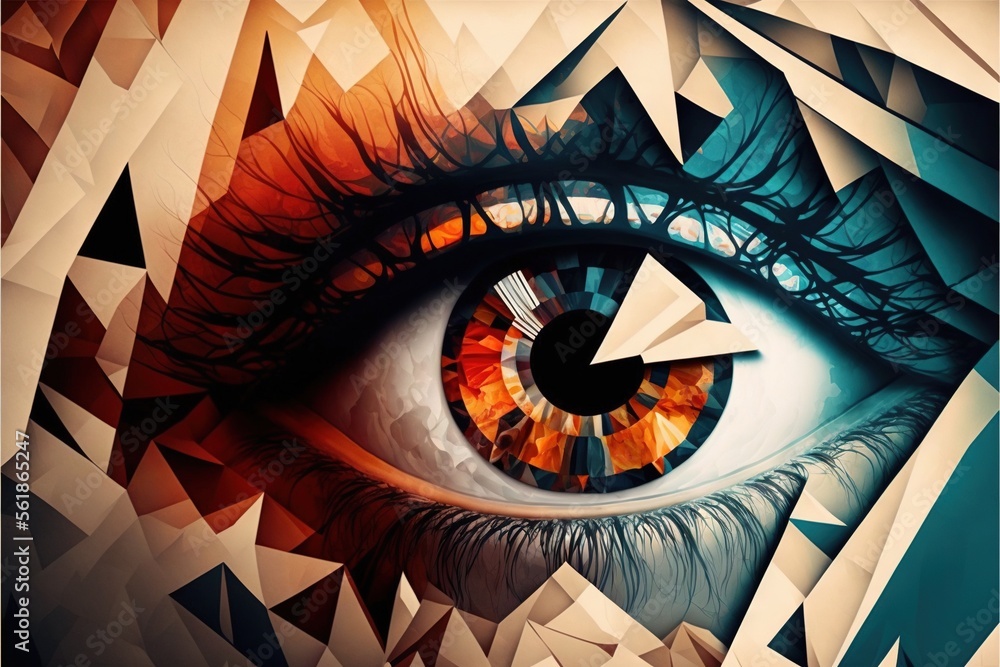 Aufkleber a close up of a person's eye with a triangle pattern on it and a clock in the center of the eye, wit