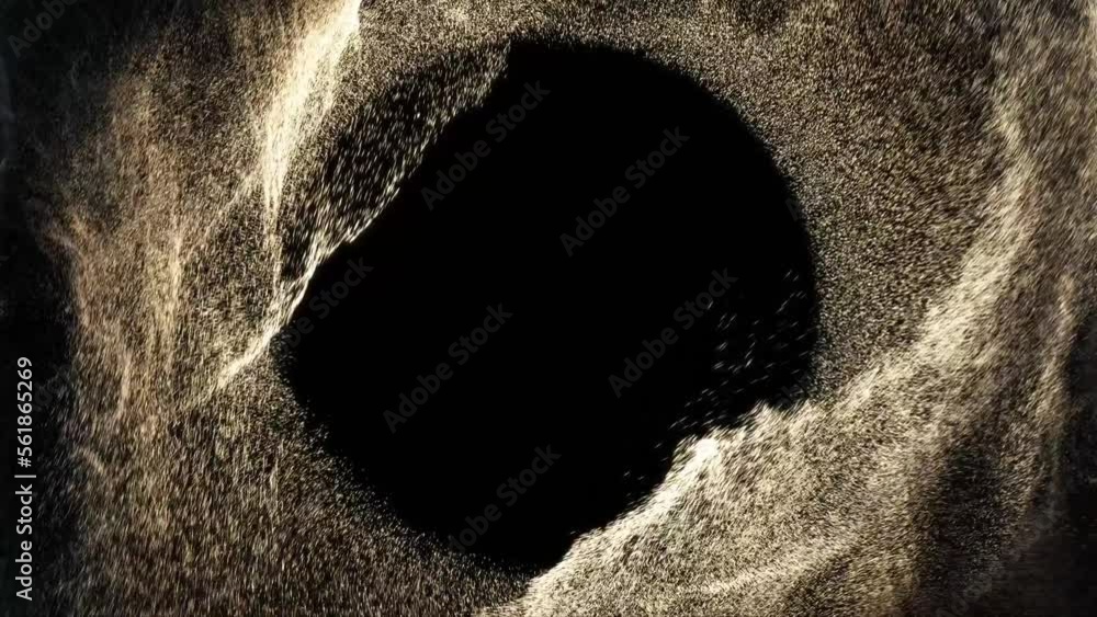 Poster tiny particles flow and swirl in mesmerizing vortex with empty copy space in center. perfect for add