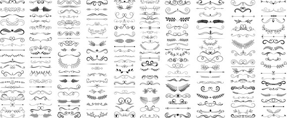 Hand drawn vector dividers. Lines, borders and laurels set. - obrazy, fototapety, plakaty
