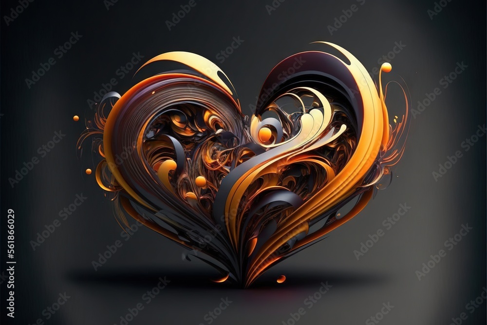 Aufkleber a heart shaped object with a black background and yellow and orange swirls on it's side and a black 