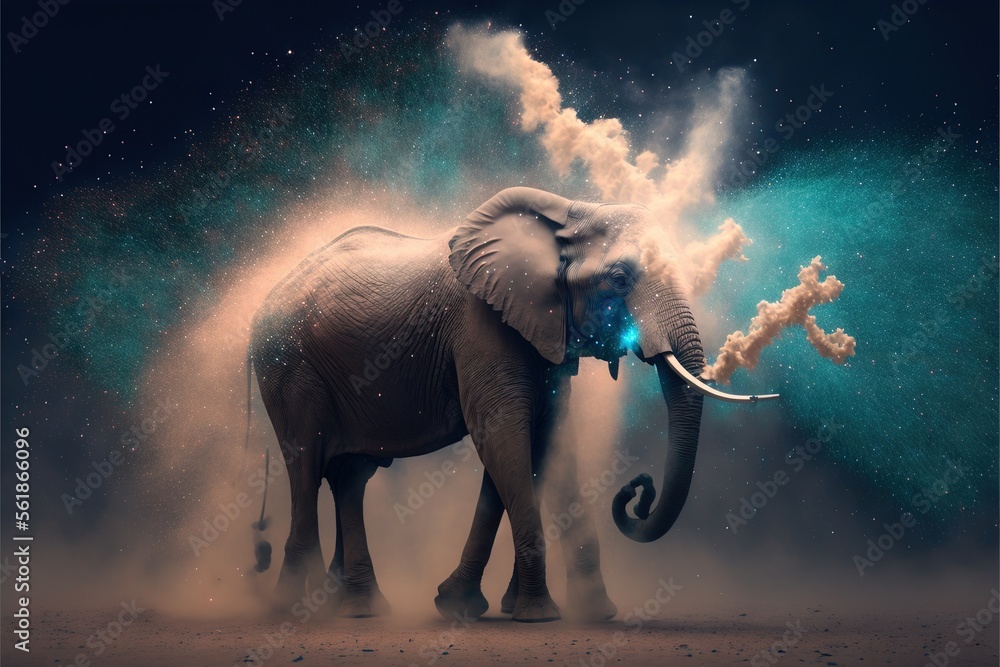 Poster an elephant with a blue trunk and a white trunk with a blue trunk and a white trunk with a blue trun