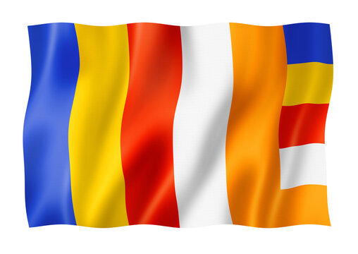 Buddhism flag isolated on white