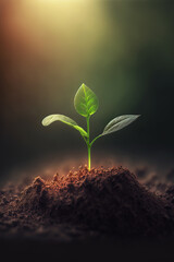 Fototapeta na wymiar Young plant sprout, black soil, environment & ecology, 4k