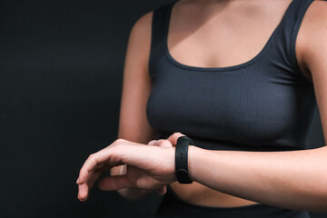 Sports fit Fitness hands, smart watch or future data on healthcare workout, body training or exercise Active lifestyle,personal care,health.Wellness,workout,physical health.Smart fit,healthy lifestyle