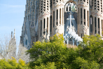 details of the Sagrada Familia, religious building under construction in the city of Barcelona