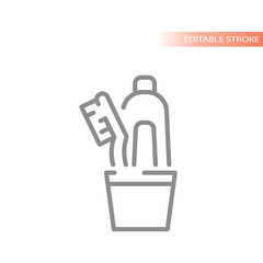 Toothpaste and toothbrush in cup vector icon. Dental hygiene, tooth paste and brush outline symbol.