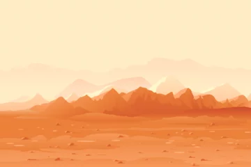 Fototapeten Martian orange mountails landscape background, sand hills with stones on a deserted planet, space colonization panorama, planet colonization concept illustration, landscape of Mars planet © Oceloti