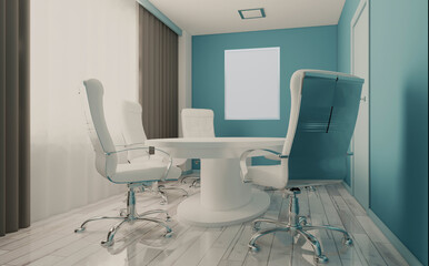 Blank paintings.  Mockup.. Modern office Cabinet.  3D rendering.   Meeting room