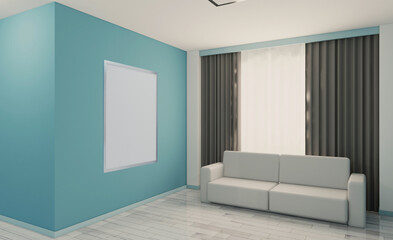 Blank paintings.  Mockup.. Modern office building interior. 3D rendering.