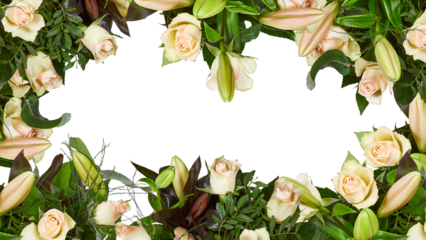 frame of flowers copy space for text with cut out isolated on background transparent