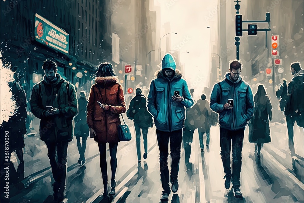 Poster commuters using their mobile devices generative ai