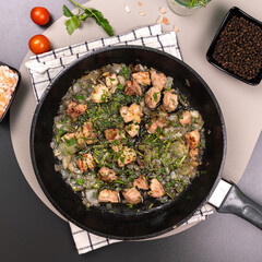 Food serving healthy meal restaurant fresh meat vegetable top down delicious sauce chicken beef fish cooking chef