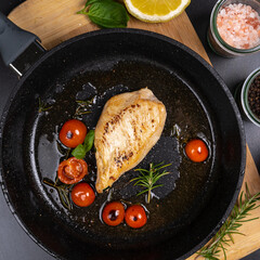 Food preparation chef moment cut sear cook bake season pan fry meat fish cucumber sauce vegetable healthy kitchen