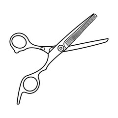  Hairdress barber scissors, professional salon tools. Hairdressing design element. Outline doodle vector logo illustration.	
