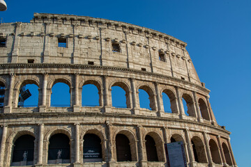 roman colosseum and blue sky