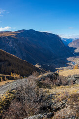 View of Chulyshman valley in Altay mountains in the autumn