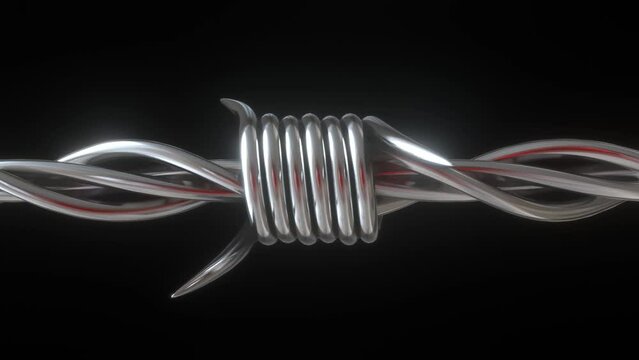 Barbed wire. Illegal immigration concept, prison lifestyle, imprisonment, restricted area. Computer generated background with barbed wire. Dark 3D motion Barbed Wire Loop.