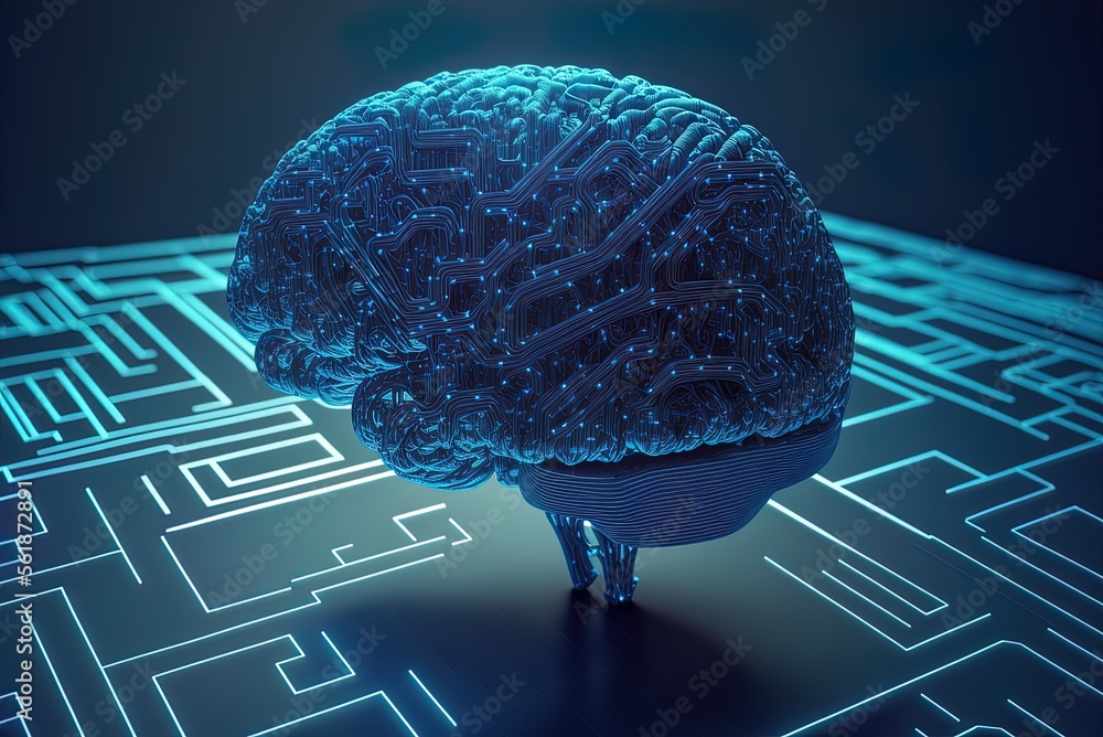 Poster neural network in a digital brain. the idea of a learning machine. in the background, there's some b