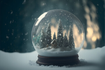 Fototapeta na wymiar snow globe in the snow at night, generative ai