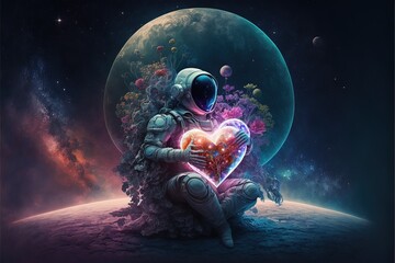 Obraz na płótnie Canvas the person in the dark with hearts astronomy, Generative AI