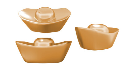 Chinese gold bars from antiquity on a white background,3d rendering