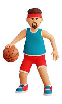 3d Basketball player dribbles with ball. 3d illustration