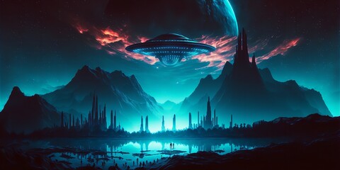 Fototapeta na wymiar Majestic Alien Planet Landscape. Game background.